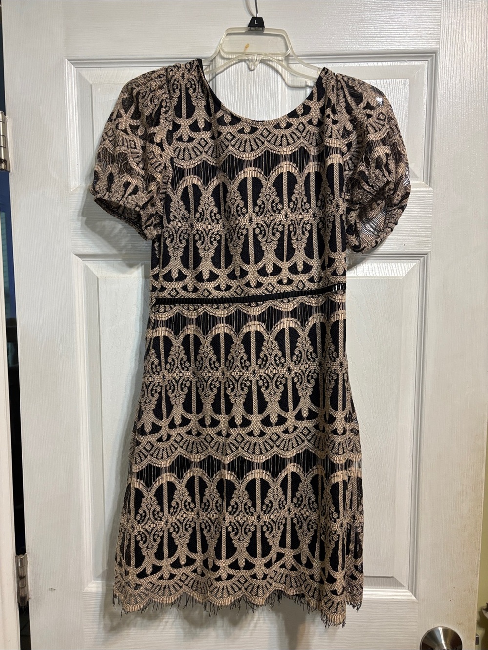 Black and Gold Lace Overlay Dress Womens L